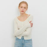 STRAP BOAT-NECK CARDIGAN CREAM
