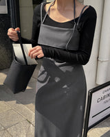 ニュートラルカラービスチェロングドレス