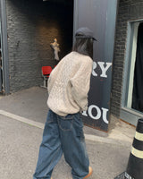 Back button mega denim pants
