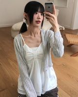 Evue アイレット パンチング クロップド カーディガン