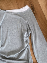 Milky Unbalance Off-Shoulder Boatneck Shirring Long Sleeve T 