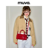 muva. Genuine‑Leather Pillow‑Style Hand Tote, Convertible Cross‑body Retro Commuter Niche Textured Women’s Purse, New Arrival Feb 10