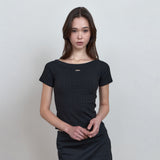 C ケーブルボートネックTシャツ_ブラック