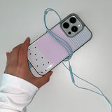 [MADE] ドッティ ストライプ フォンケース ピンク (epoxy silver bumper)