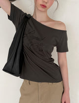 [ORIGINAL] Focus Off-shoulder Glitter Short Sleeve T-Shirt