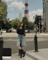 PU リブUネックTシャツ