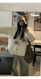 Formal oversized-fit hooded soft knit cardigan
