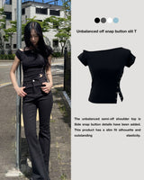Unbuttoned off snap button slit short sleeve T (4 colors)