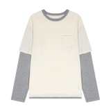 ワンポケットレイヤード長袖Tシャツ (アイボリー/グレー)