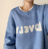 Mona Lovely Lettering Embroidery Loose Fit Round Knit