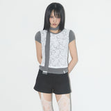 Lace Shirring Top & Scarf (Gray) F25QB087