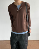 Rib Layered Henley Long Sleeve