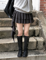 [SHOPPERMADE] Latte Suede Tiered Mini Skirt (2color)