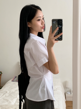 Side Button Slim Short Sleeve Shirt (3color)