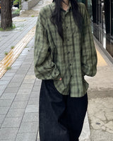 リンクルチェック長袖シャツ