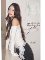 off-shoulder lace strap long-sleeve t-shirt