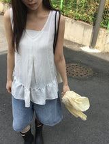 カヒナレイヤードフリルノースリーブブラウス