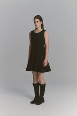 Back Ribbon Tweed Dress Black