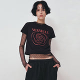 NICOLE ROSE PRINTING CROP TOP_BLACK PINK