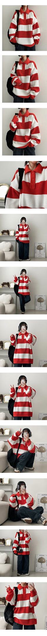 Normal boxy dangara collar button knitwear