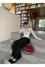 Bow Line Round Long Sleeve Knit T-shirt