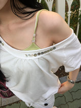 ヴィンテージ ボタン オフショルダーTシャツ