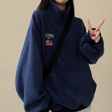American Flag Coloring Fleece Semi-Zipup Anorak Sweatshirt