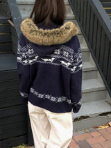 Nordic Fur Hood Knit Zip-up (2color)
