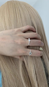 Mint silver-pearl beads ring SET