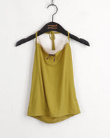 Leve Vintage Lace Ribbon Point Halter Strap Tank Top