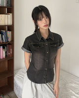 Ladder Slim Fit Pocket Washing Denim Shirt