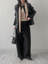 [Muffler set] Pleats U-neck Long Sleeve T-shirt