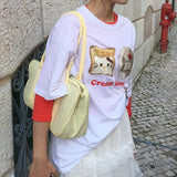 トーストオーバーサイズボクシーフィットプリンテッドスプリング/サマーショートスリーブTシャツ(3 Colors)