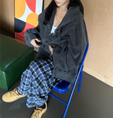 (UNISEX/2WAY) ビッグフードピグメントボクシーヒップルーズジップアップ - 2 COLOR