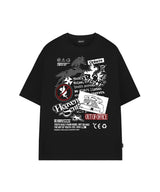 マルチコラージュグラフィックオーバーフィットTシャツ - ブラック