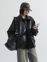 Raglan 2way zip-up leather Jacket