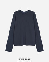 Double Washed Henley Neck Long Sleeve