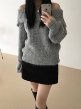 Candle off-shoulder knitwear (3 colors)