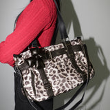 Coppe Leather Combination Leopard Nylon Cross Shoulder Bag