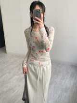 フラワーシースルーレイヤードTシャツ