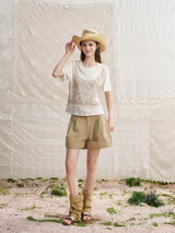 Tweed Lace Layered Faux Two-Piece Bustier Tee