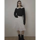 CABLE BOAT NECK KNIT-BLACK