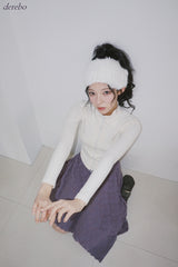 velvet line half-turtleneck zip-up slim top