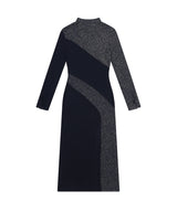 Melange Rib Panelled Long Dress _ NAVY