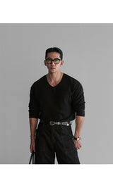 VネックベーシックニットTシャツ [black]