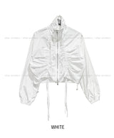Sunlit strap shirring nylon zip-up jacket