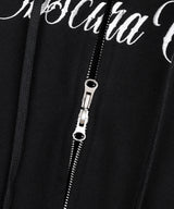 Lettering Embroidered Hoodie Zip-Up - Black