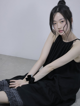 Ribbon-point sleeveless dress -Black