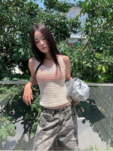レオパードホットストラップノースリーブTシャツ