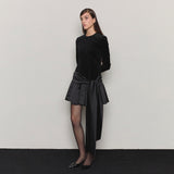 Bow Belted Peplum Velvet Mini Dress _ Black